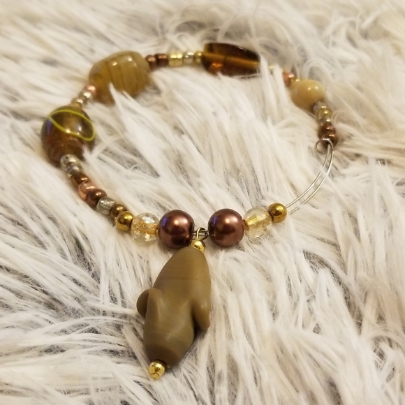 Beaded charm bangle bracelet set of 3 - Picture 4 of 5